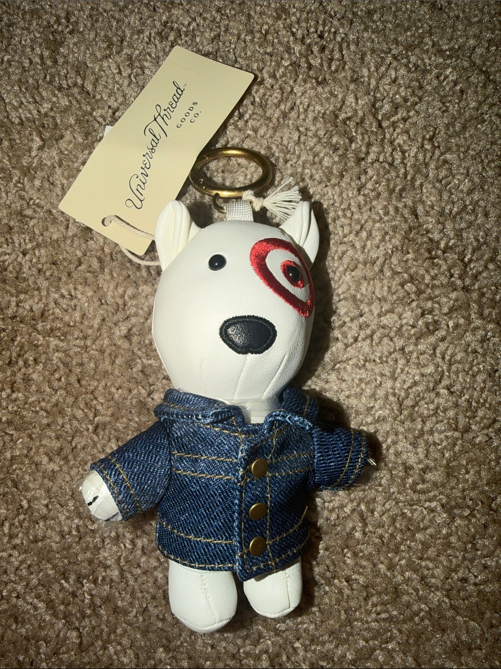 Universal Thread BullseyeDog Keychain with Denim Jacket and Red Eye Detail